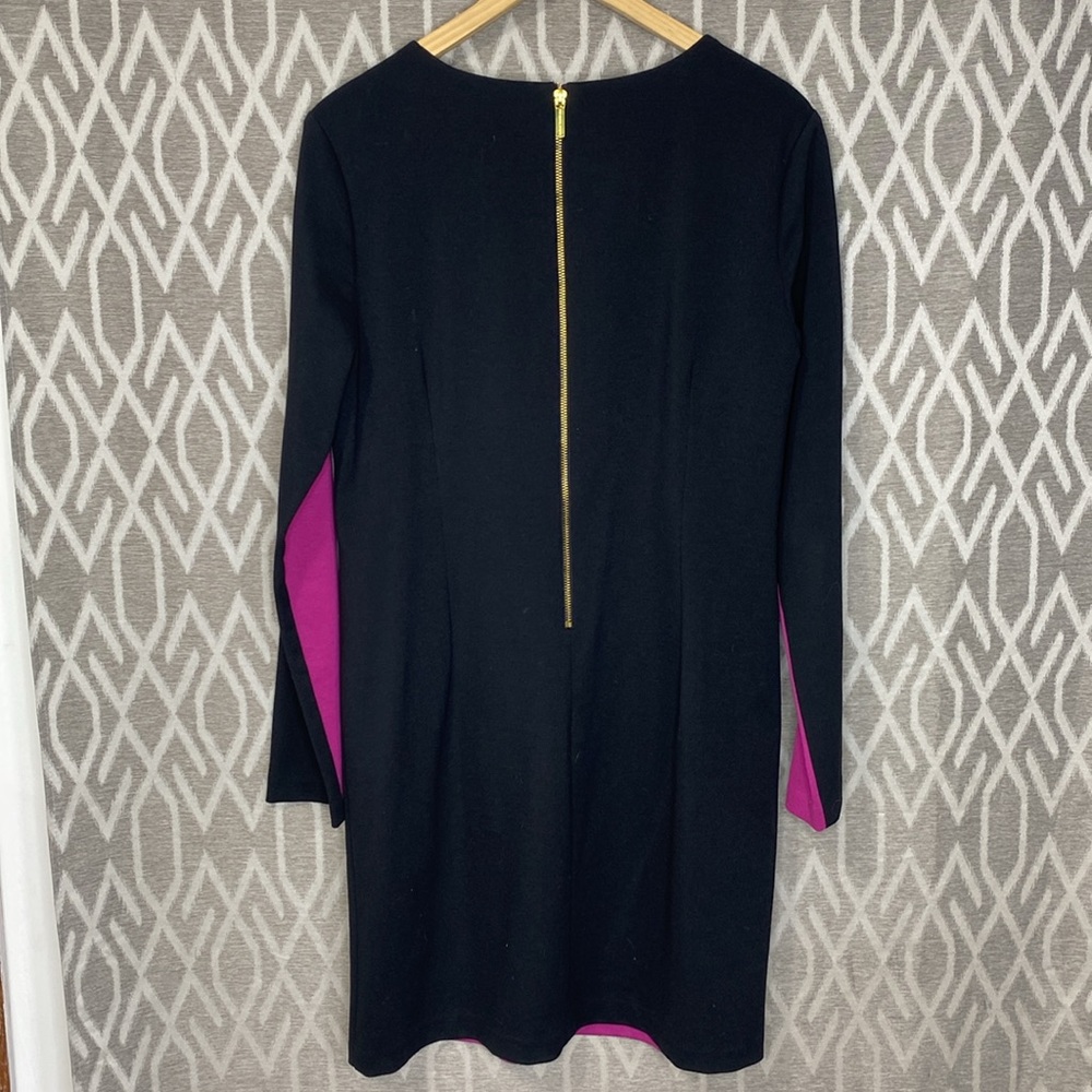 MICHAEL Michael Kors Long Sleeve Shift Magenta & Black Illusion Dress Size:12 - Picture 2 of 5